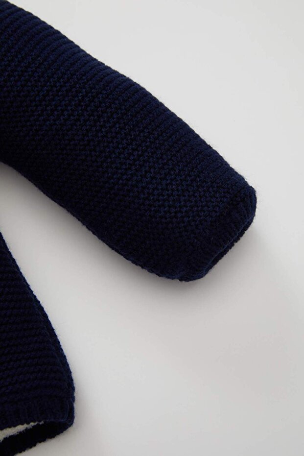 Erkek Bebek Lacivert İçi Polarlı Çift Düğmeli Kapüşonlu Triko Hırka A3840A524WN - 3