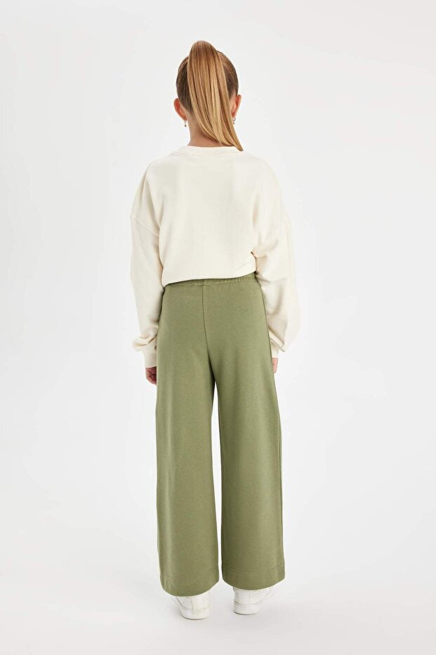 Kız Çocuk Wide Leg Geniş Bol Paça Beli Lastikli Basic Düz Eşofman Altı D0743A824AU - 6