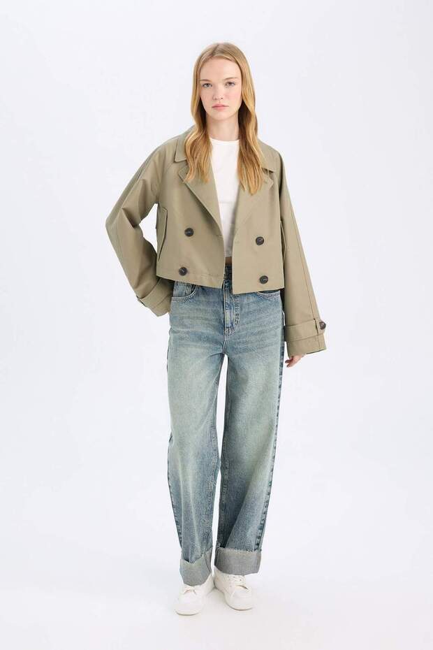 Regular Kalıp Kısa Trençkot Smokin Yaka Düğmeli Pamuklu D5949AX24AU - 7