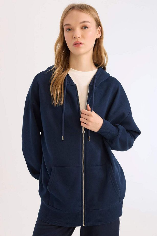 Okula Dönüş Oversize Fit Kapüşonlu Kalın Kumaş Basic Hırka V4233az24wn - 1