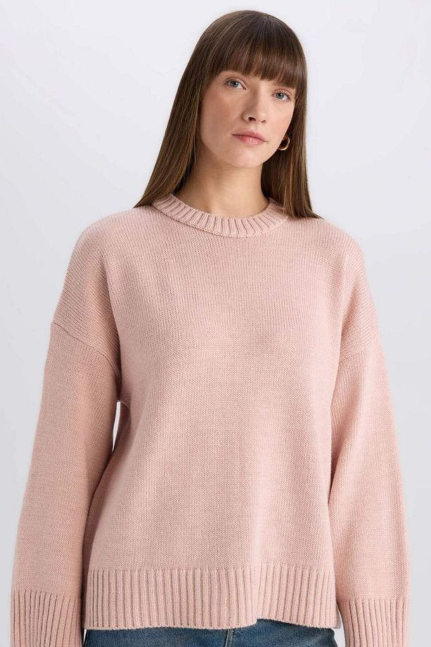 Oversize Geniş Kalıp Bisiklet Yaka Basic Düz Triko Kazak D0036AX24WN - 1