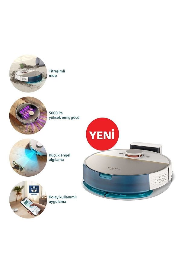7000 Islak Kuru Robot Süpürge, 5000 Pa,titreşimli Mop,sert Zemin Ve Halıya Uygun, Xu7000/02 - 1