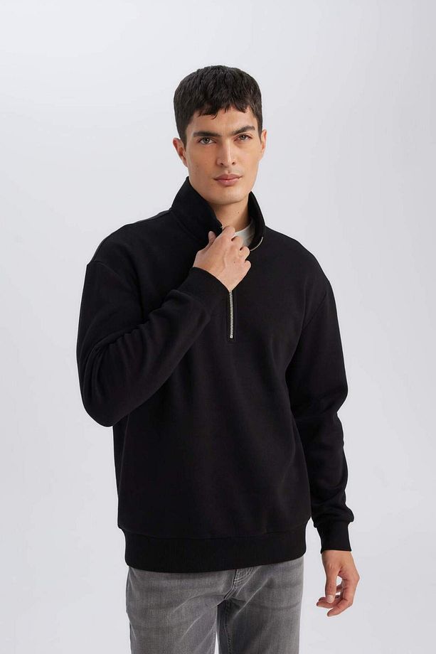 3 İplik Pamuklu Şardonlu İçi Polarlı Comfort Regular Fit Rahat Kalıp Dik Yaka Fermuarlı Kalın Sweats - 6