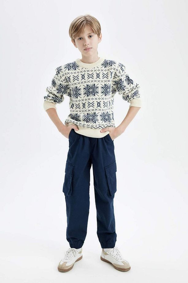 Erkek Çocuk Kargo Cepli Beli Bağcıklı Lastikli Paça Jogger Paça Gabardin Pantolon C6623A824AU - 4