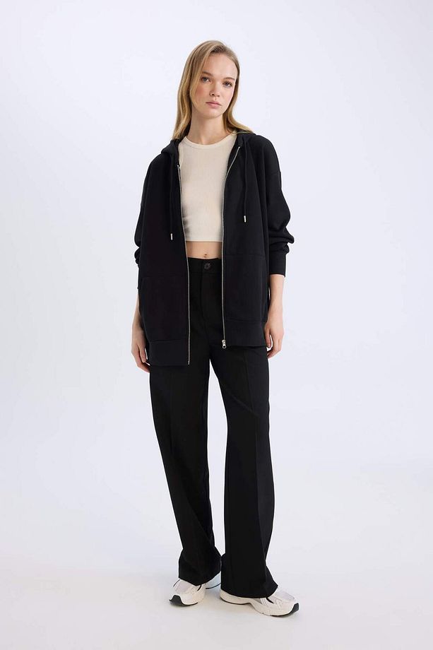 Oversize Geniş Kalıp Kapüşonlu Cepli Basic Düz Fermuarlı Sweatshirt V4233AZ24WN - 2