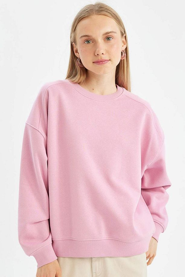 Coool Oversize Geniş Kalıp Bisiklet Yaka Kalın Basic Düz Sweatshirt A4177AX24WN - 1
