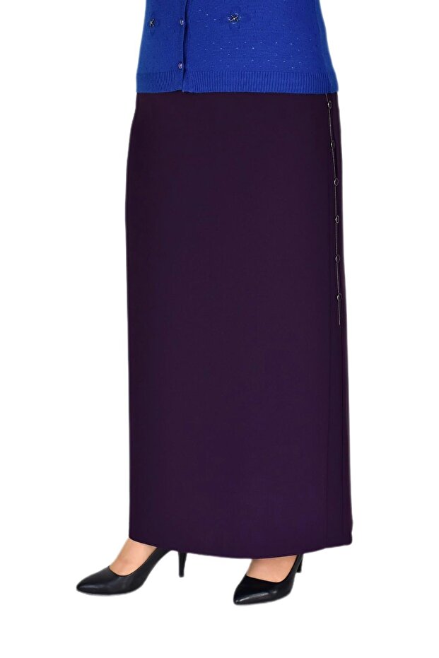Women's Long Skirt Closed Slit Button Chain Detailed 220 Bgl-St03784