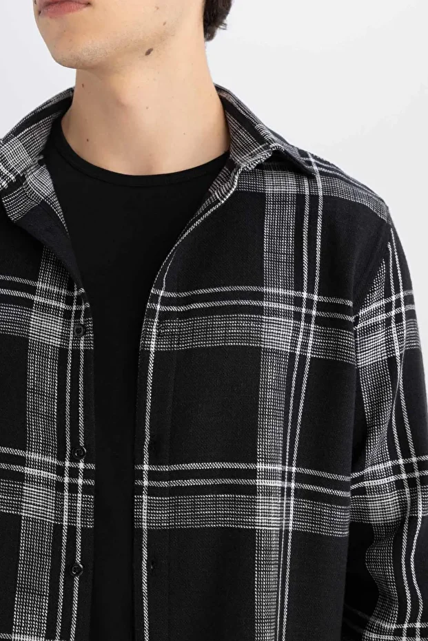 %100 Pamuk Regular Fit Kareli Oduncu Flanel Uzun Kollu Gömlek D6727AX24AU - 5