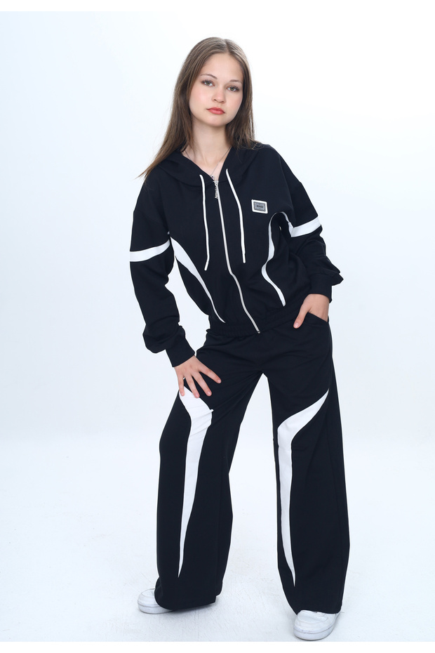 Trend Oversize Girl's 100% Cotton Garnished Tracksuit Set – Zippered Model-315