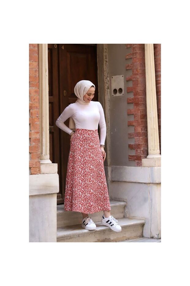 Düğmeli Viscon Etek Kiremit - 3