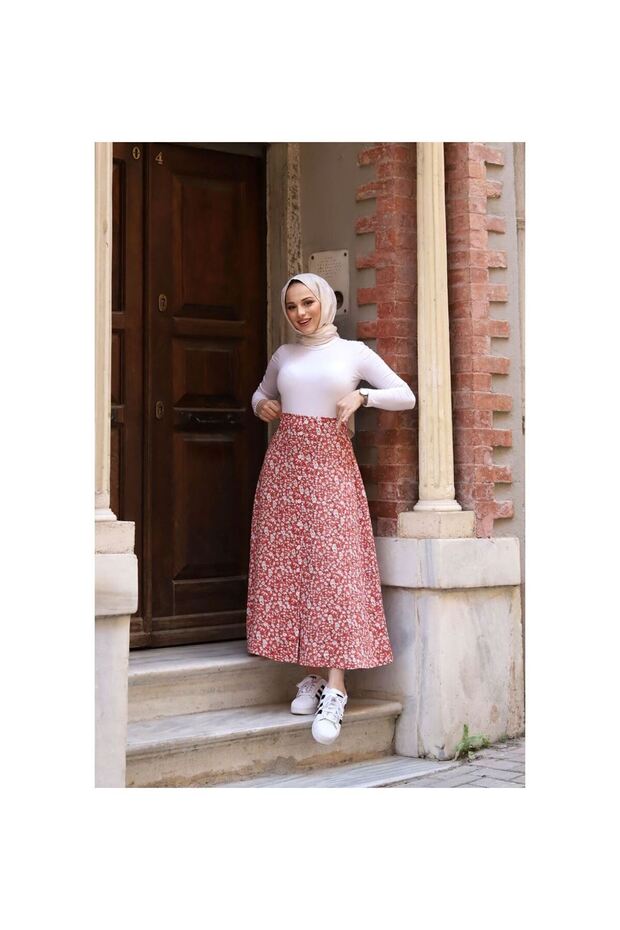 Düğmeli Viscon Etek Kiremit - 4