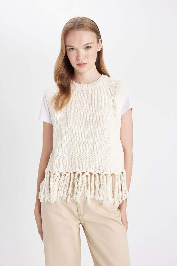 Coool Bisiklet Yaka Basic Düz Püsküllü Triko Süveter D5652AX24AU - 4