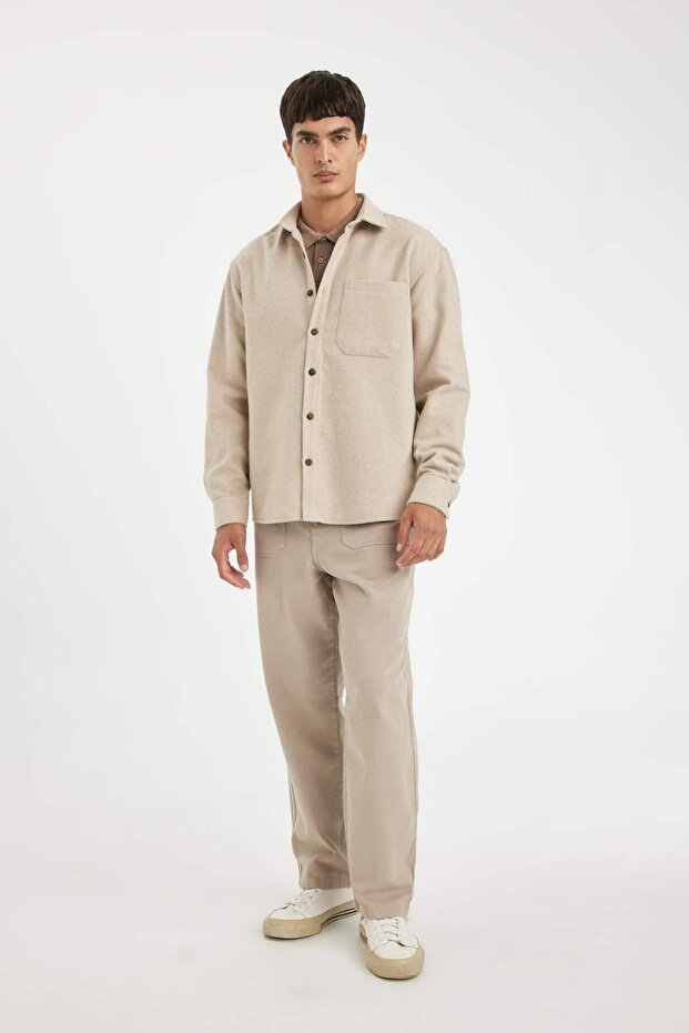 Regular Fit Polo Yaka Basic Düz Pamuk Karışımlı Uzun Kollu Gömlek D2622AX24AU - 2