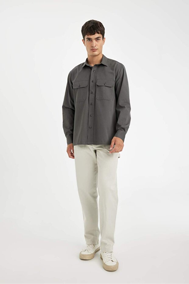 قميص قطني أساسي بأكمام طويلة وقصة عادية D1060ax24au - 2