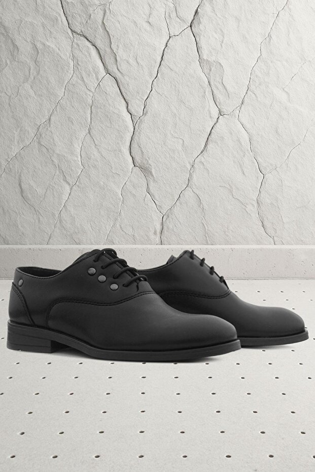 Tuxedo Black Matte Laced Metal Detailed Children's Classic Shoes