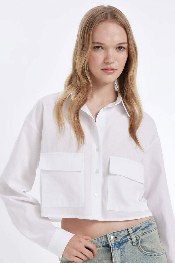 Coool Oversize Geniş Kalıp Cepli Poplin Uzun Kollu Gömlek D4593AX24AU - 1