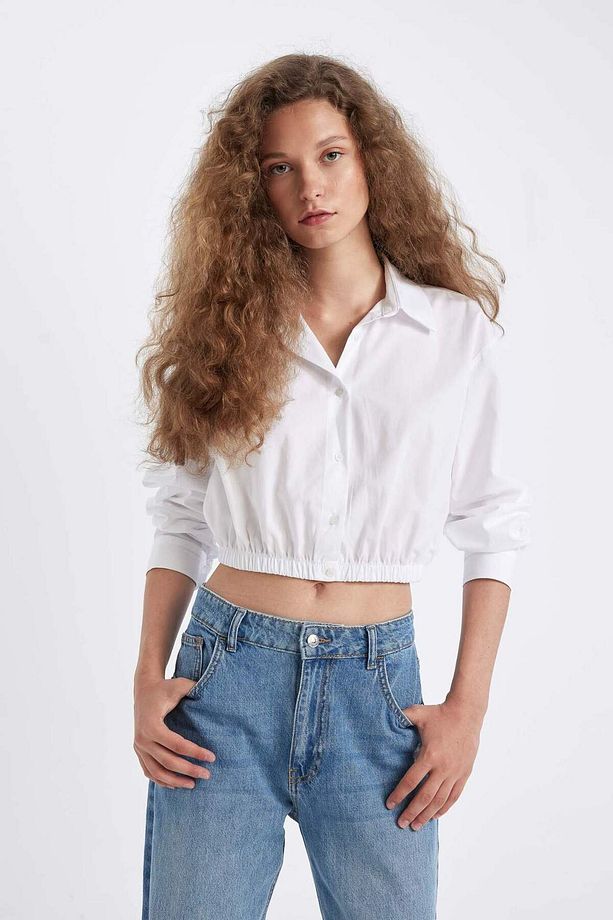 Oversize Geniş Kalıp Basic Düz Etek Ucu Lastikli Poplin Uzun Kollu Gömlek D4006AX24AU - 4
