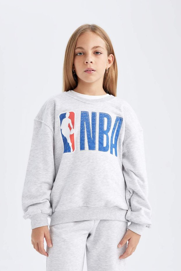 Girl's Nba Wordmark Oversize Wide Fit Crew Neck Sweatshirt C9507A824Au