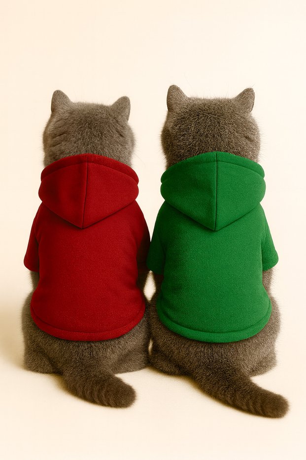 Hooded Fleece Sweatshirt Dog and Cat Outfit - Red & Green 2-Piece Deal Pack - Size M