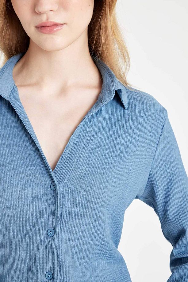 Coool Fitted Basic Düz Düğmeli Uzun Kollu Crop Siyah Gömlek A0012AX24AU - 5