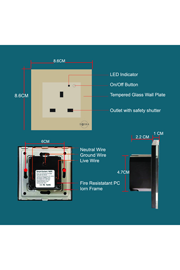 Smart Wall Socket Outlet WiFi - App Control & Works with Alexa/Google (Gold, Single Socket) - 3