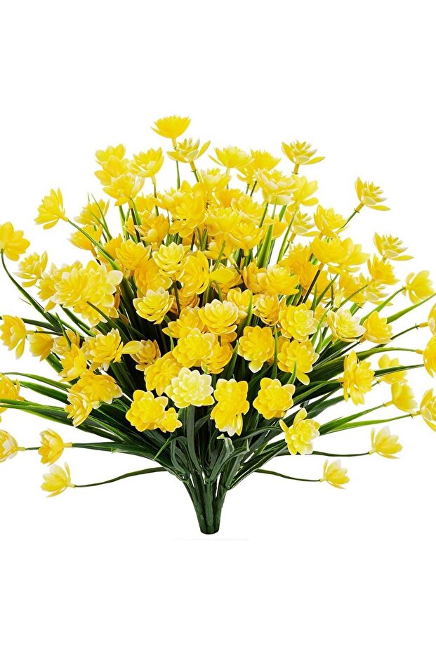 6lı Set Yapay Çiçek Sazlı Lotus Sarı Renk 7 Dal Plastik 30cm - 1