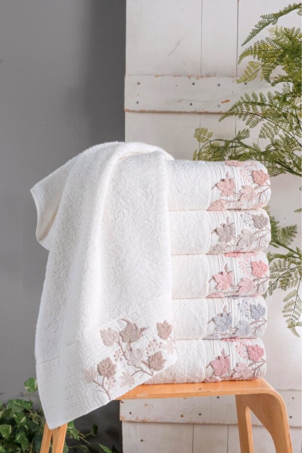 Bamboo 50X90 cm Süzine Bürümcük 3 D Embroidered 6-Piece Pvc Boxed Hand Face Towel