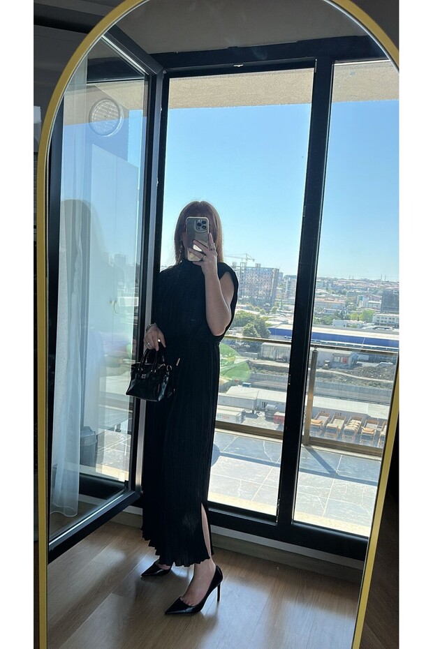 Pliseli Midi Elbise – Kuşak Detaylı Şıklık - 4