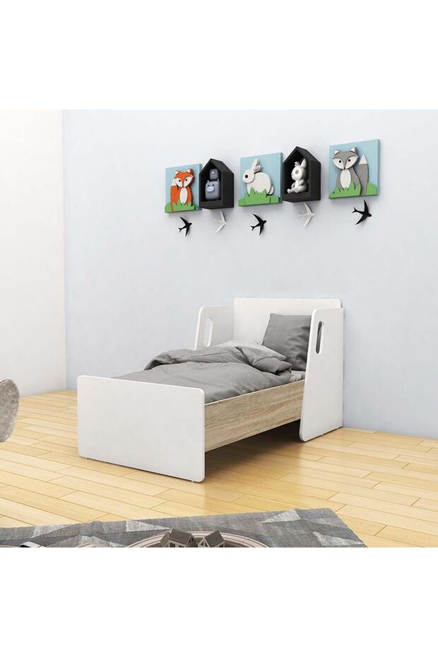 Kinder Guardian 70x130 Toddler Bed - White/Sonoma Oak L135xW78xH75cm
