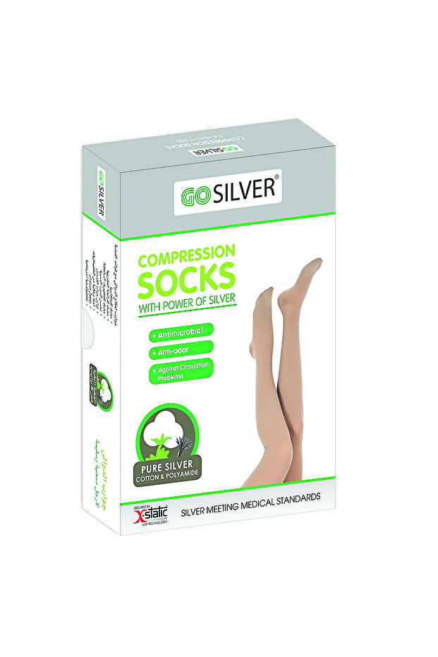 Go Silver Over Knee High, Compression Socks (23-32 mmHG) Open Toe with Silicon Short/Norm Size 4