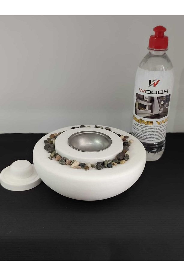 DEKORATİF MASA ÜSTÜ YUVARLAK ATEŞ ÇUKURU TAŞ ŞÖMİNE-500 ML YAKIT HEDİYELİ - 4