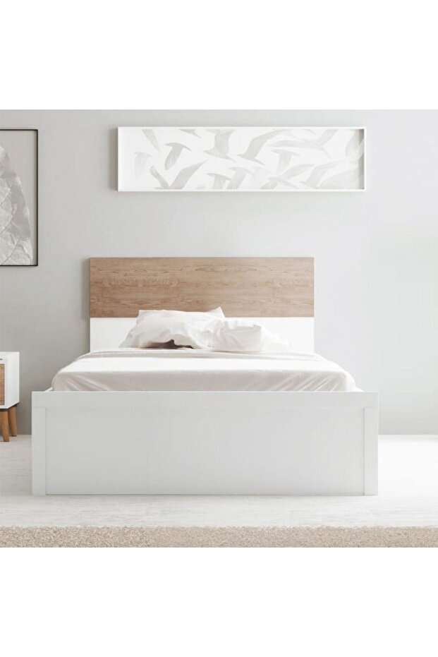 Aurora 120x200 Single Bed - White / Natural Oak L130xW206.5xH90.5cm