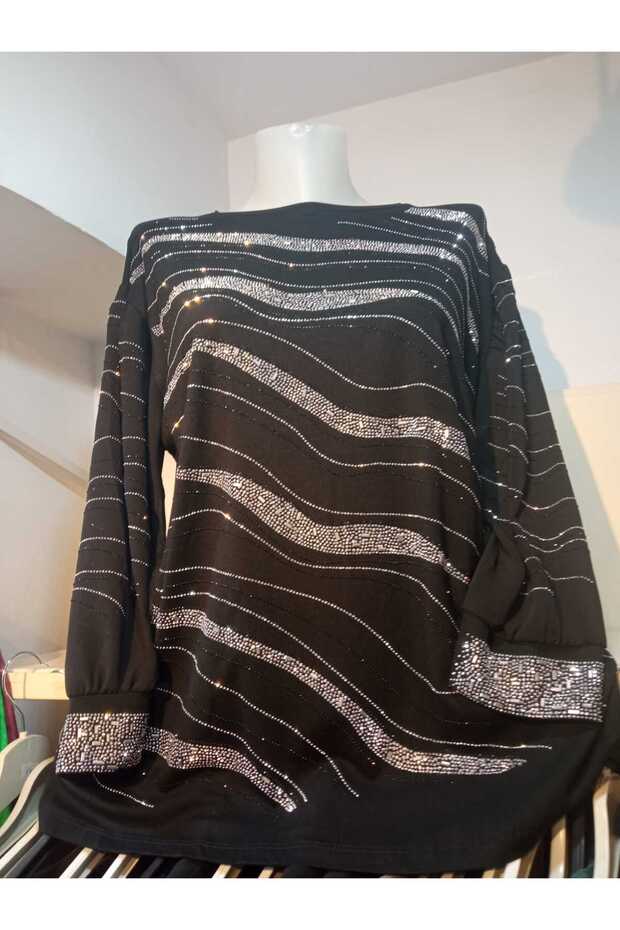 Taşlı Penye Bluz - 1