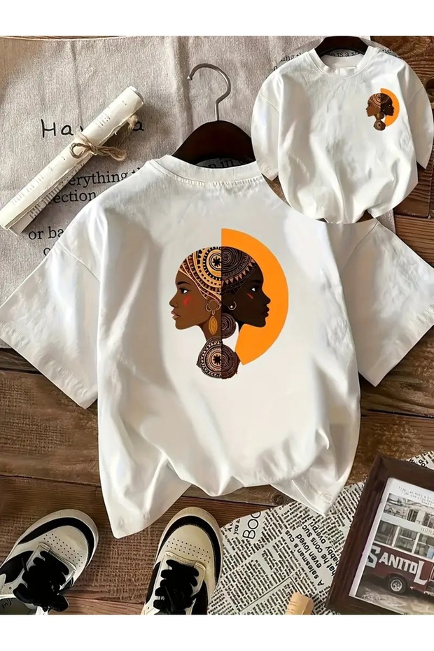 Season Product Modern African Woman Design Custom Printed Women's Unisex Oversize Crew Neck T-Shirt