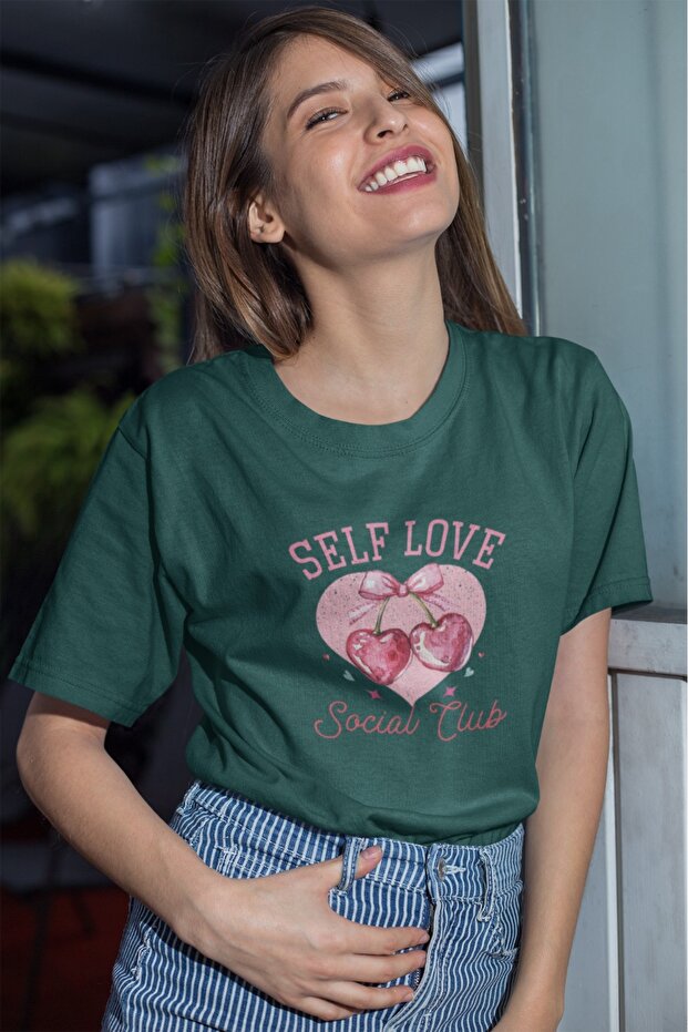 Women's Ribbon Cherry1 Transfer Printed Round Neck Short Sleeve T-Shirt