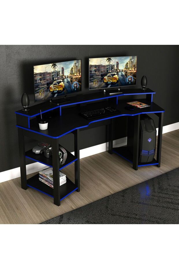 Atlaz Large Gaming Desk - Blue/Black L186.6xW70xH89.5cm