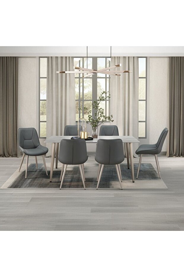 Neto 1+6 Ceramic Dining set- Grey