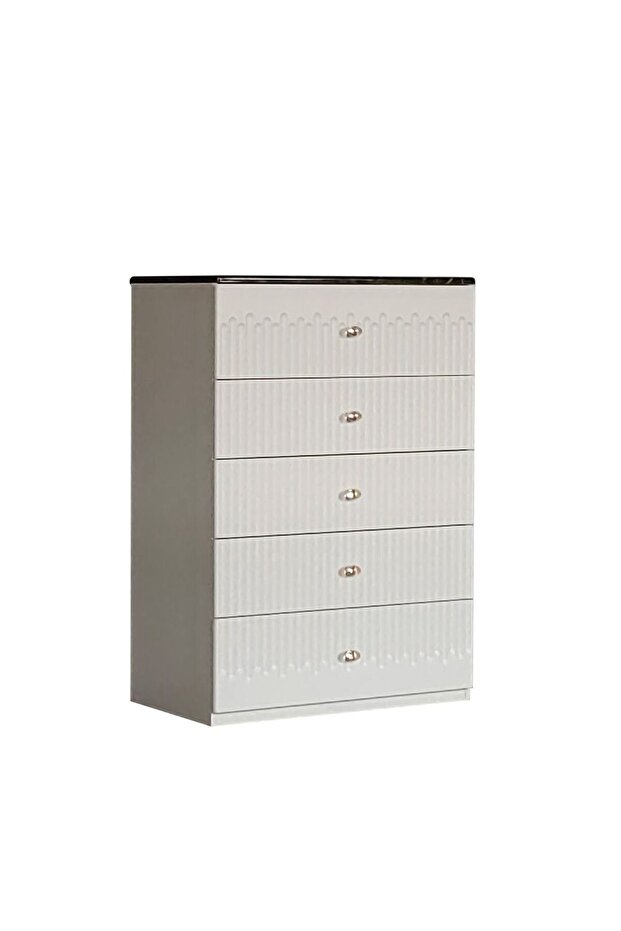 ples 5-Drawer Chest Cabinet - Elegant Beige/Stone Storage Solution 79.8x45x112.5cm, 2-Year Warranty