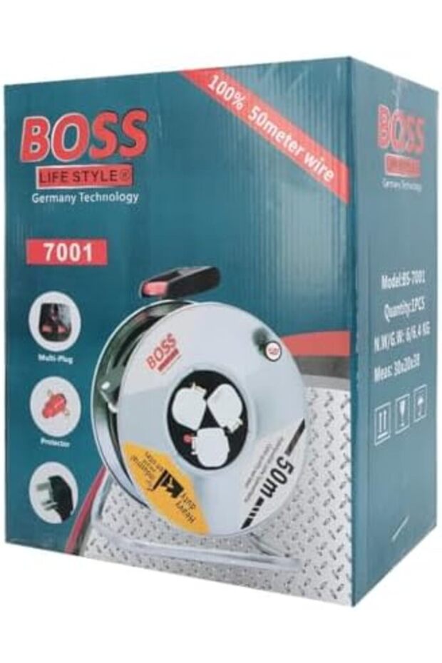 Lifestyle 7001 Electric Cable Reel by Boss, 50M, Multi-Socket, Safety Guard, German Technology