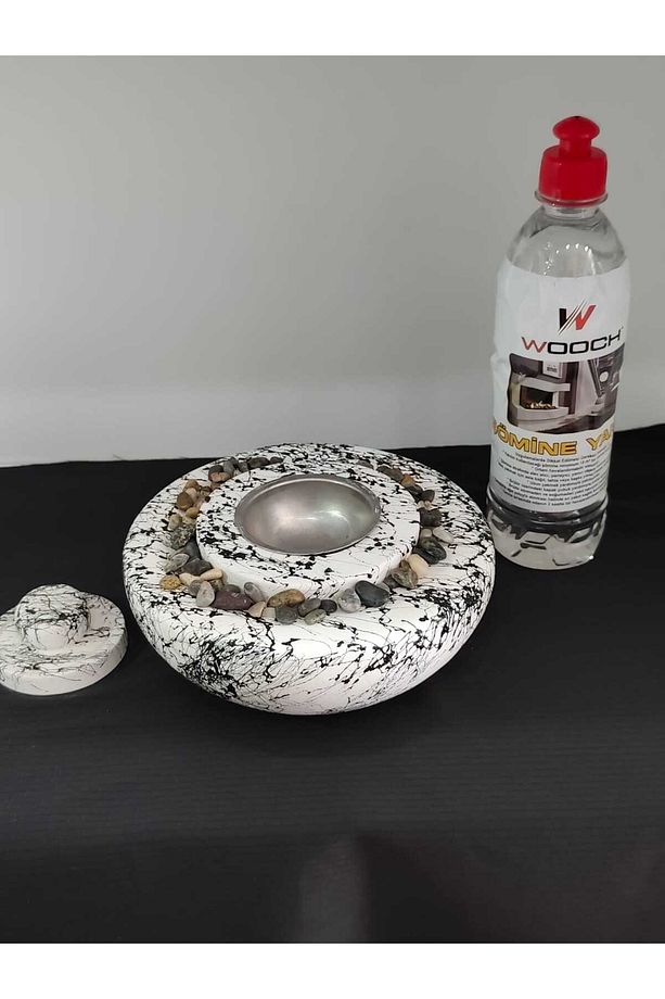 DEKORATİF MASA ÜSTÜ YUVARLAK ATEŞ ÇUKURU TAŞ ŞÖMİNE-500 ML YAKIT HEDİYELİ - 4