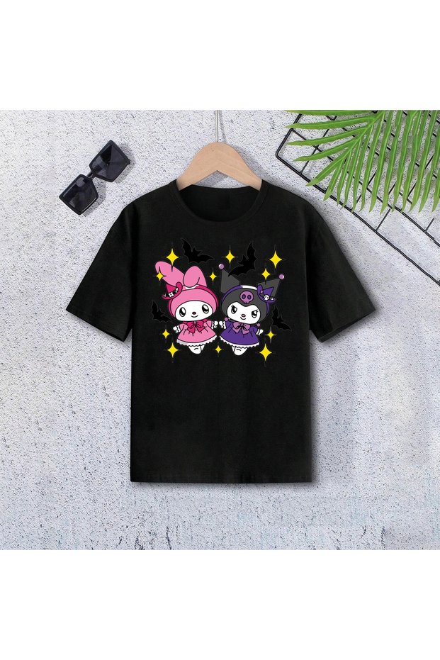 Anime Kuromi Crew Neck 100% Cotton Printed Short Sleeve Children's and Teenage T-Shirt