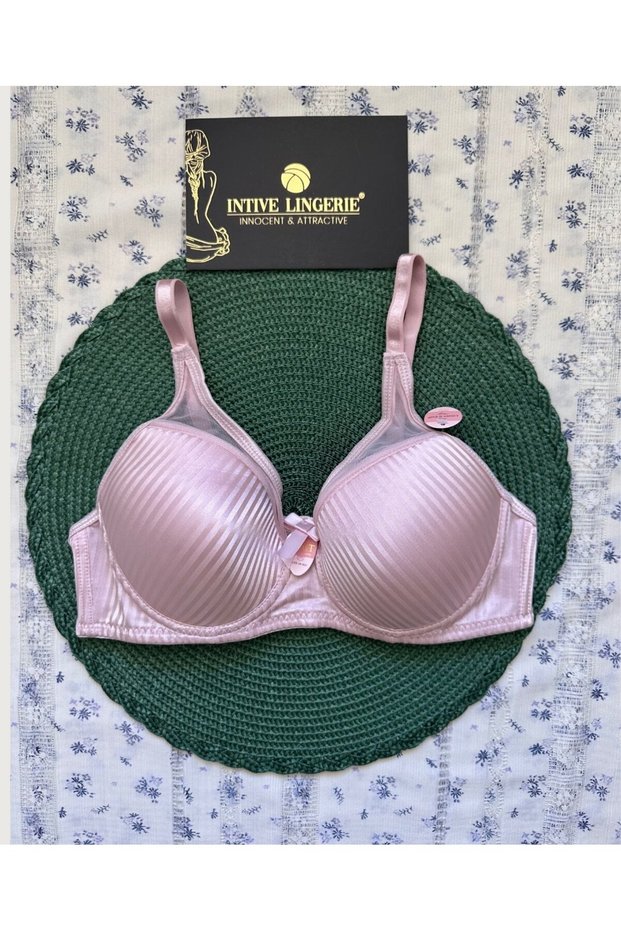 Evelyn Shiny Satin Line Detail C Cup Underwire Unpadded Stylish Bra with Tulle Detail on the Front