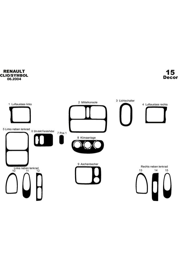 Renault Clio Symbol Console-Torpedo Trim 2004-2008 15 Pieces