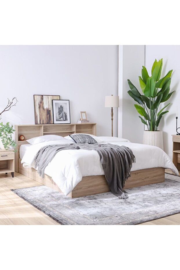 Gamorah 180X200 King Bed Set+1 Nightstand+Dresser/Mirror & Stool-Sonoma Oak