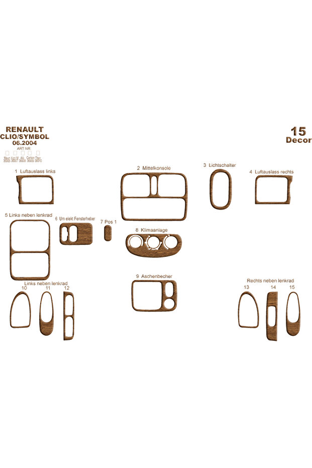 Renault Clio Symbol Console-Torpedo Trim 2004-2008 15 Pieces