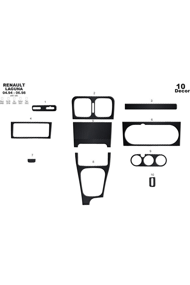 Renault Laguna Console-Torpedo Trim 1994-1998 10 Pieces