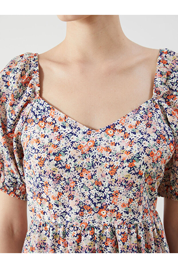 Çelebi Store'dan Kaliteli Parçalar | Kalp Yaka Çiçekli Mini Elbise - 6