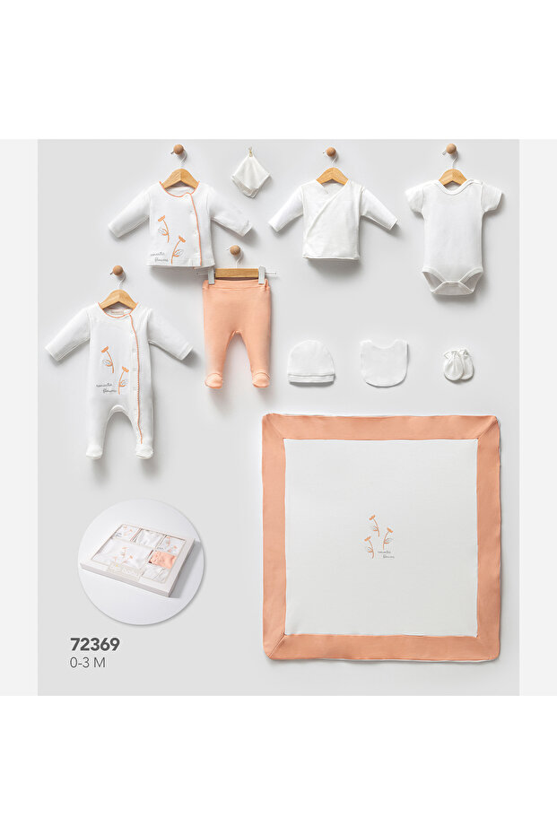 Baby Girl Flower Embroidered 10-Piece Newborn Hospital Exit Zibin Set Boxed