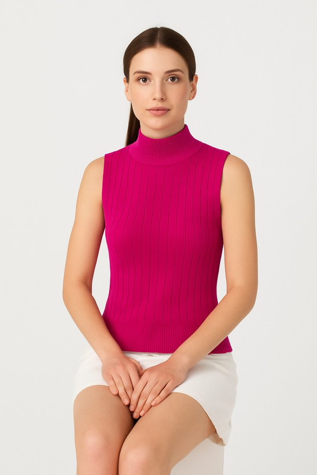 Women's Sleeveless Ribbed Knitwear Blouse 15394