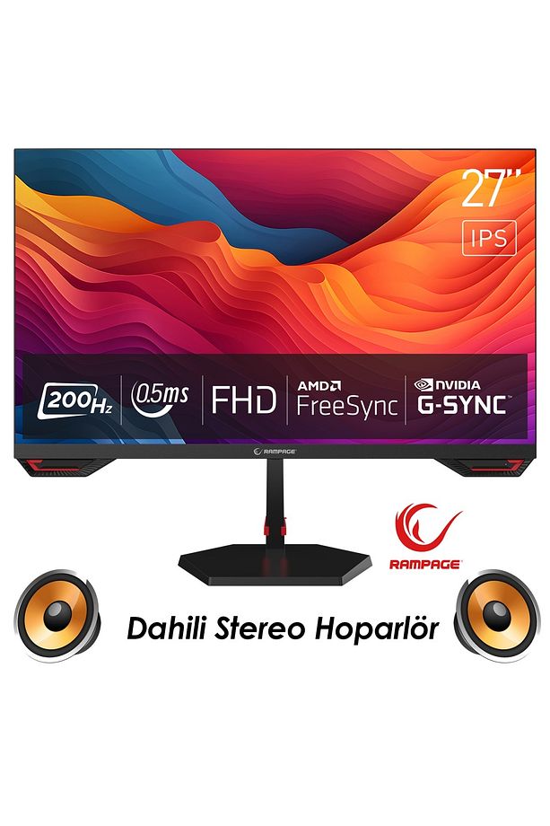 Rampage CRIMSON 27'' 200Hz 0.5ms Fast IPS FHD Dahili Hoparlör Freesync/G-Sync Flat Oyuncu Monitörü - 1